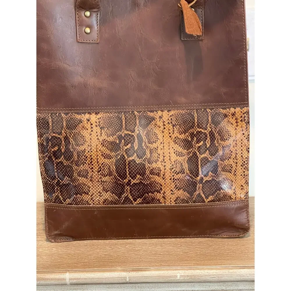 Jane Marie‎ Purse Tote Bag Leather Snakeskin Brown Western Travel